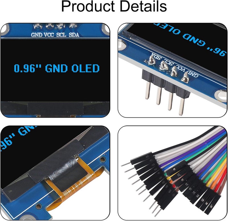 XIITIA 6pcs 0.96 inch OLED IIC I2C Display Module SSD1306 128x64 LCD Screen Driver with 30pin Dupont Cables for Arduino(Blue/GND Screen) - Image 3
